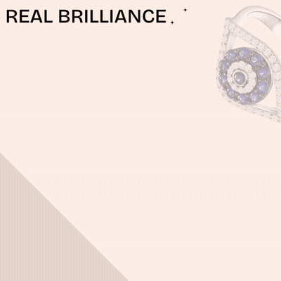 Real Brilliance Evil Eye Moissanite Ring With A Shop Now Button GIF