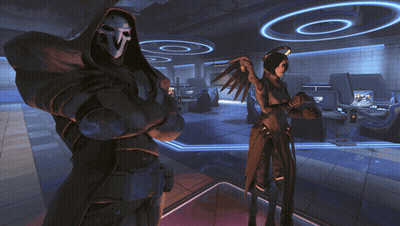 Reaper And Mercy Are Standing In A Dark Room GIF