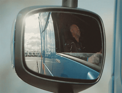 Rear View Mirror Man Driving Blue Van GIF