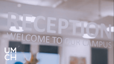 Reception Welcome To Our Campus Sign In White Letters GIF