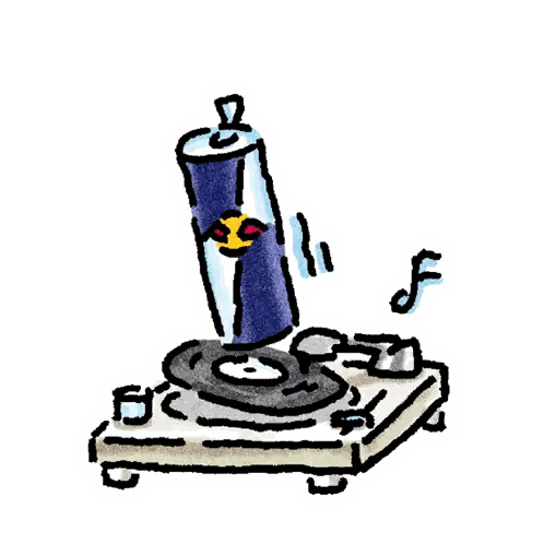 Record Player With Red Bull Can Sticker