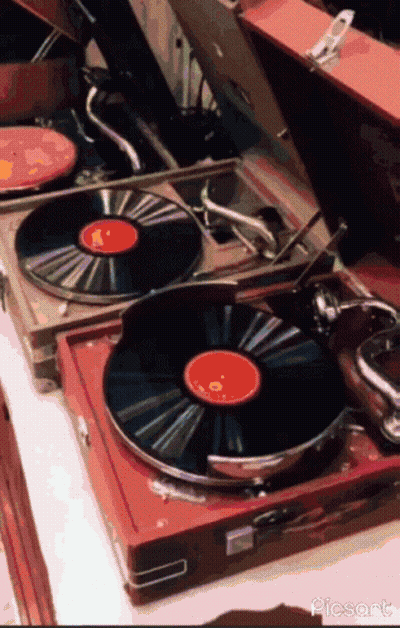 Record Player With Red Label Saying Columbia GIF