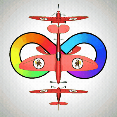 Red Airplane With Monkeys And Rainbow Circle GIF