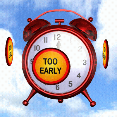 Red Alarm Clock With Yellow Too Early Button GIF