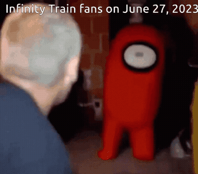 Red Among Us Character Next To Man GIF