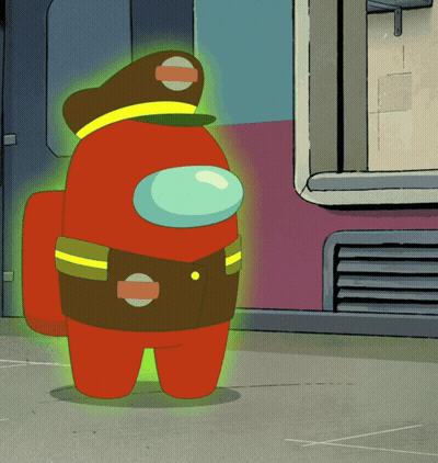 Red Among Us In Fireman Costume GIF