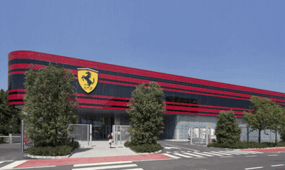 Red And Black Building With Ferrari Logo GIF