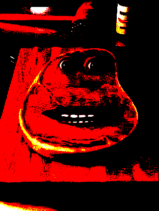 Red And Black Pixelated Face With Coca Cola Bottle GIF