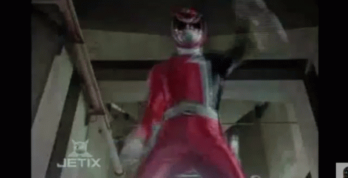 Red And Black Power Rangers In Building GIF