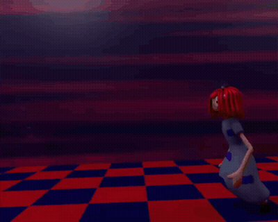 Red And Blue Checkered Floor With Purple Glowing Object GIF