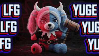 Red And Blue Teddy Bear With Horns LFG GIF