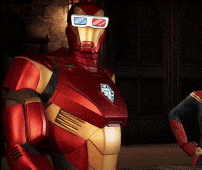 Red And Gold Iron Man Costume With 3D Glasses GIF