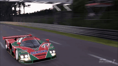 Red And Green Renown Mazda Race Car Driving GIF