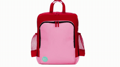 Red and Pink Backpack With I Love You Sticker