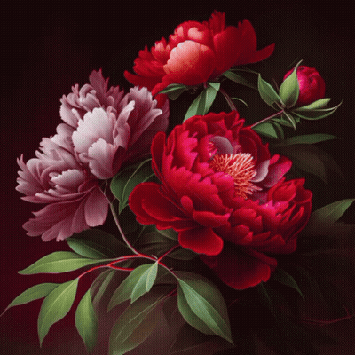Red And Pink Flowers With Green Leaves GIF