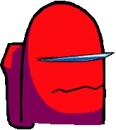 Red And Purple Among Us Character With Sword In Mouth Sticker