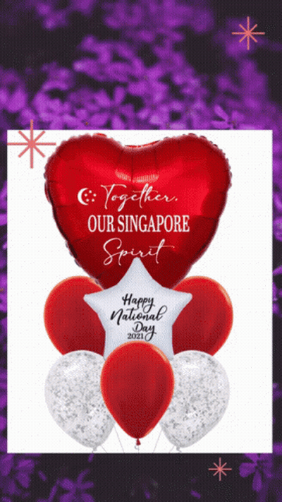 Red And White Balloons With Heart Saying Together Our Singapore Spirit GIF