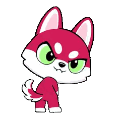 Red And White Cartoon Dog With Green Eyes Sticker