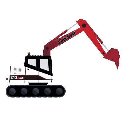Red and White Excavator with Black Bucket