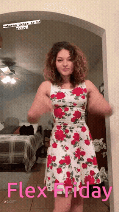 Red And White Floral Dress Woman Flexing Flex Friday GIF