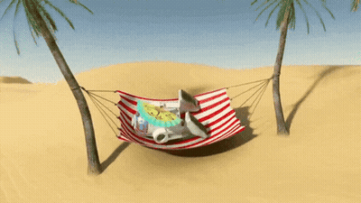 Red And White Hammock Between Two Palm Trees GIF