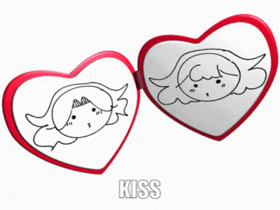 Red And White Heart With Face Saying Kiss GIF