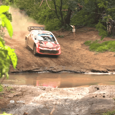 Red And White Rally Car With FIA GIF