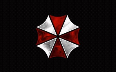 Red And White Umbrella Against Black Background GIF