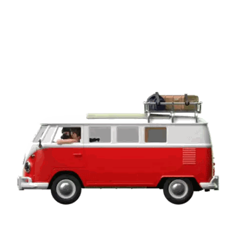 Red And White Van With Suitcase Sticker