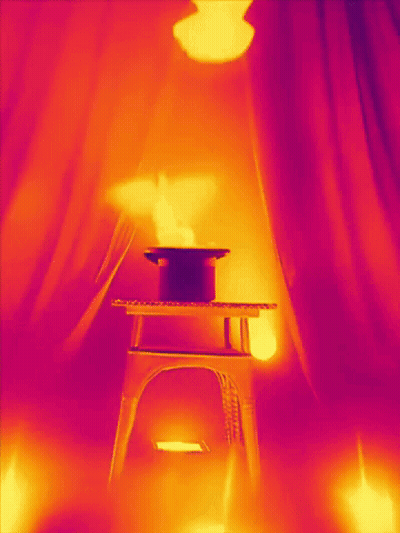 Red And Yellow Background Candle On Stool GIF