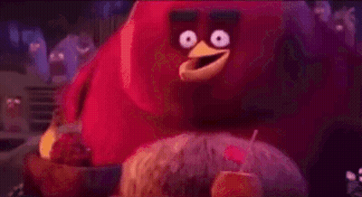 Red Angry Bird Standing Next To Woman GIF
