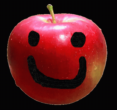 Red Apple With Black Face Drawn On It GIF