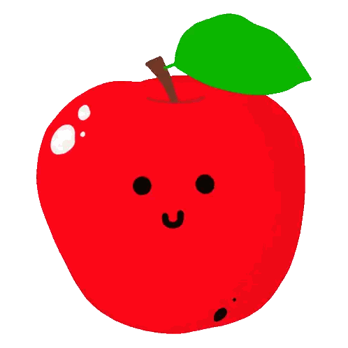 Red Apple With Face And Green Leaf Sticker