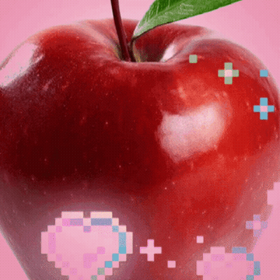 Red Apple With Green Leaf And Pixel Heart GIF