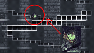 Red Arrow Pointing To Green Character In Video Game GIF