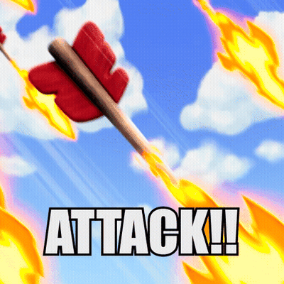 Red Arrow With Flames Saying Attack GIF