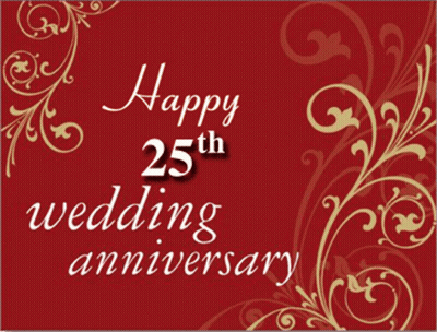 Red Background Gold Swirls Happy 25Th Wedding Anniversary GIF