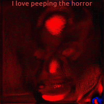 Red Background Saying I Love Peeping The Horror GIF