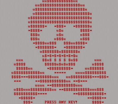 Red Background Skull Made Of Dollars Press Any Key GIF