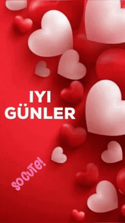 Red Background White Hearts Iyi Gunler GIF
