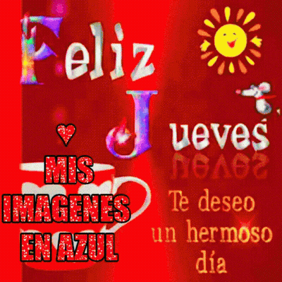 Red Background With Feliz Mis Imagenes En Azul GIF