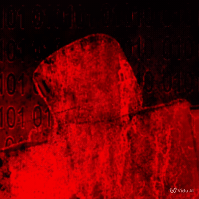 Red Background With Numbers And Hooded Figure GIF