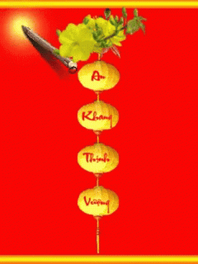 Red Background Yellow Flowers Lanterns Chinese Writing GIF