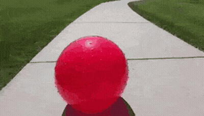 Red Ball On Sidewalk Beside Grassy Area GIF