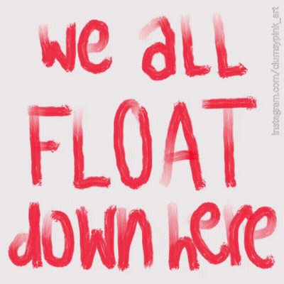 Red Balloon Saying We'll Float Down Here GIF