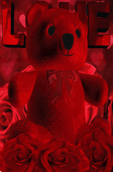 Red Bear On Rose Bed