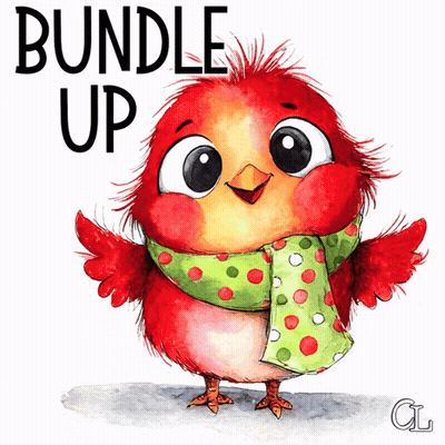 Red Bird Wearing Green Scarf Saying Bundle Up GIF
