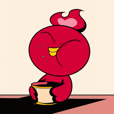 Red Bird With Heart And Yum Yum GIF