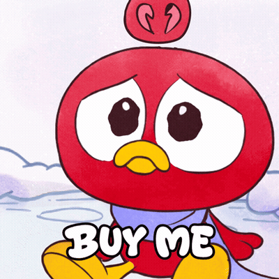Red Bird With Heart Saying Buy Me GIF