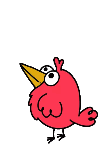 Red Bird With Yellow Beak Looking At Heart Sticker
